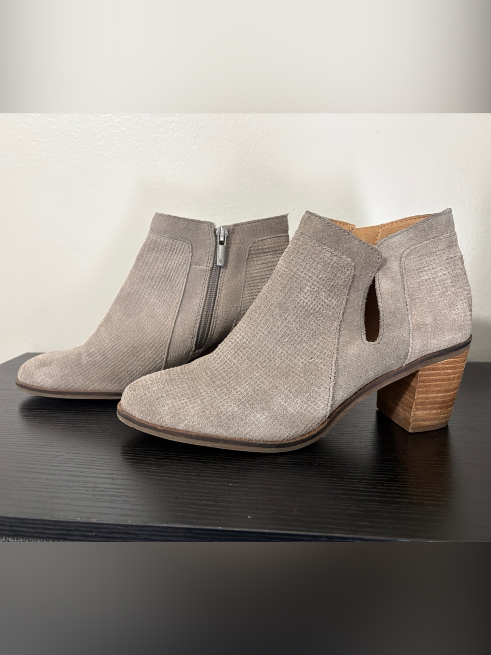 Lucky Brand Taupe Suede Cutout Ankle Booties